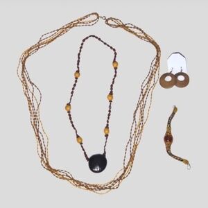 Vintage Boho Beaded Layered Necklace Bracelet Earrings Set